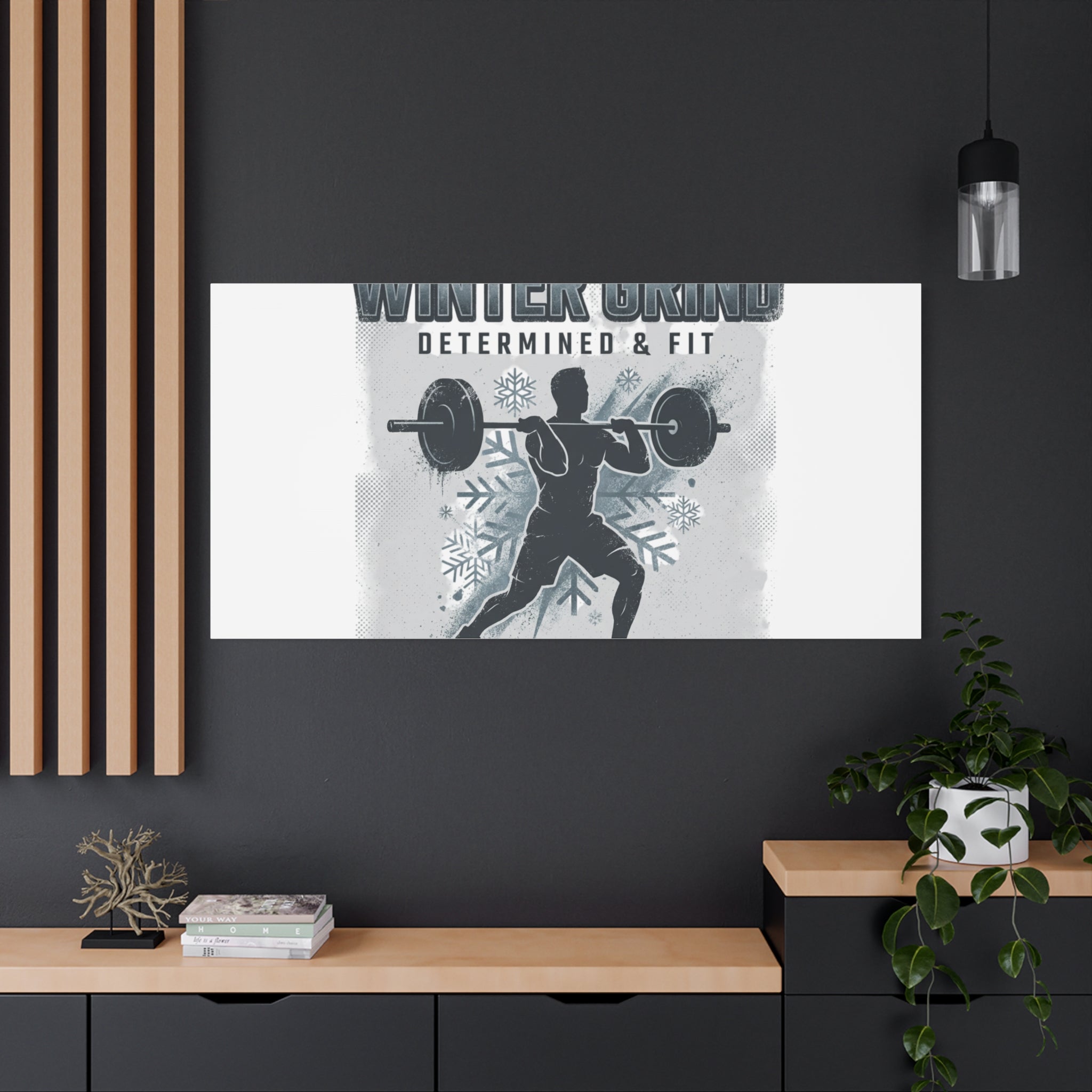 Winter Grind Barbell Canvas | Motivational Gym Art, Winter Workout Decor