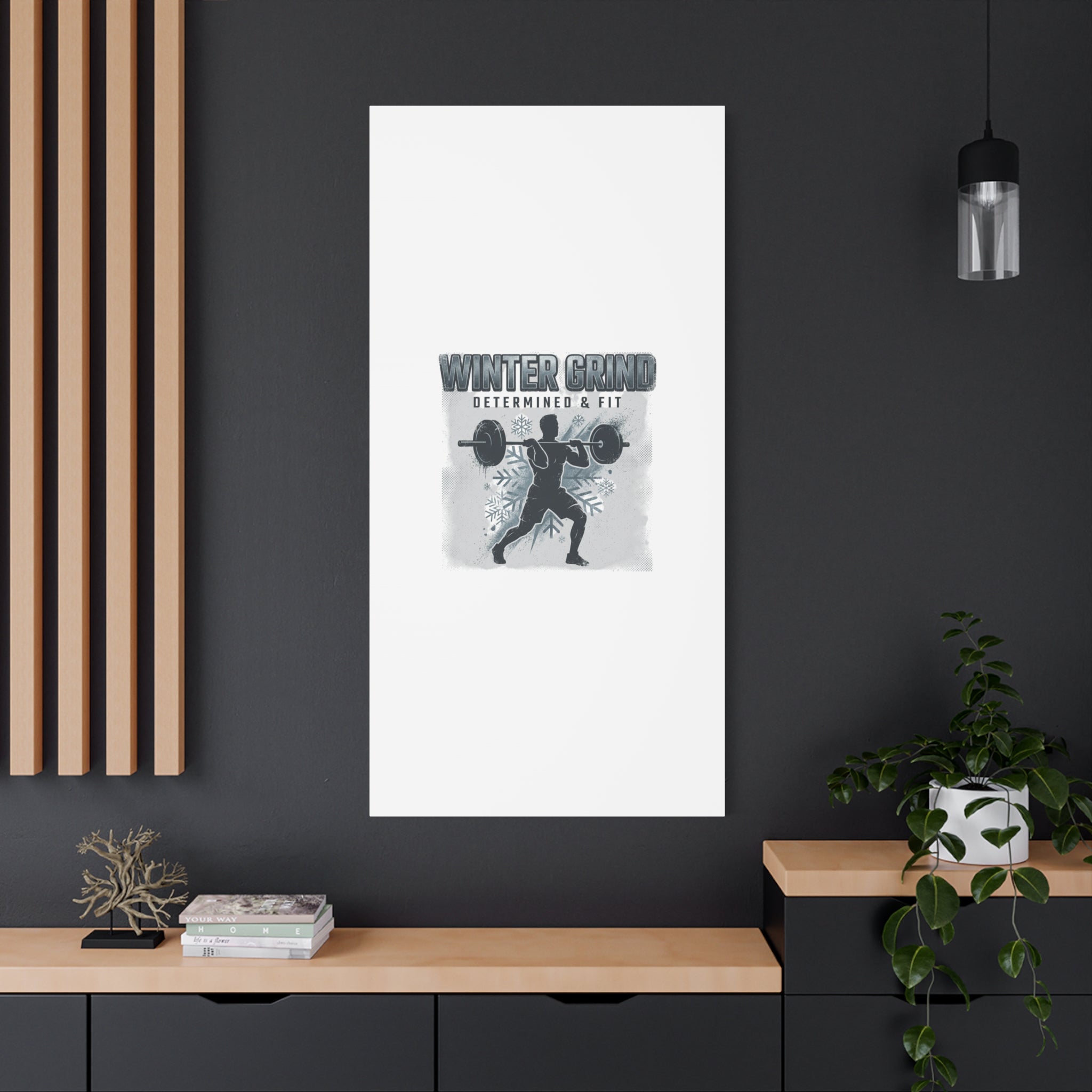 Winter Grind Barbell Canvas | Motivational Gym Art, Winter Workout Decor