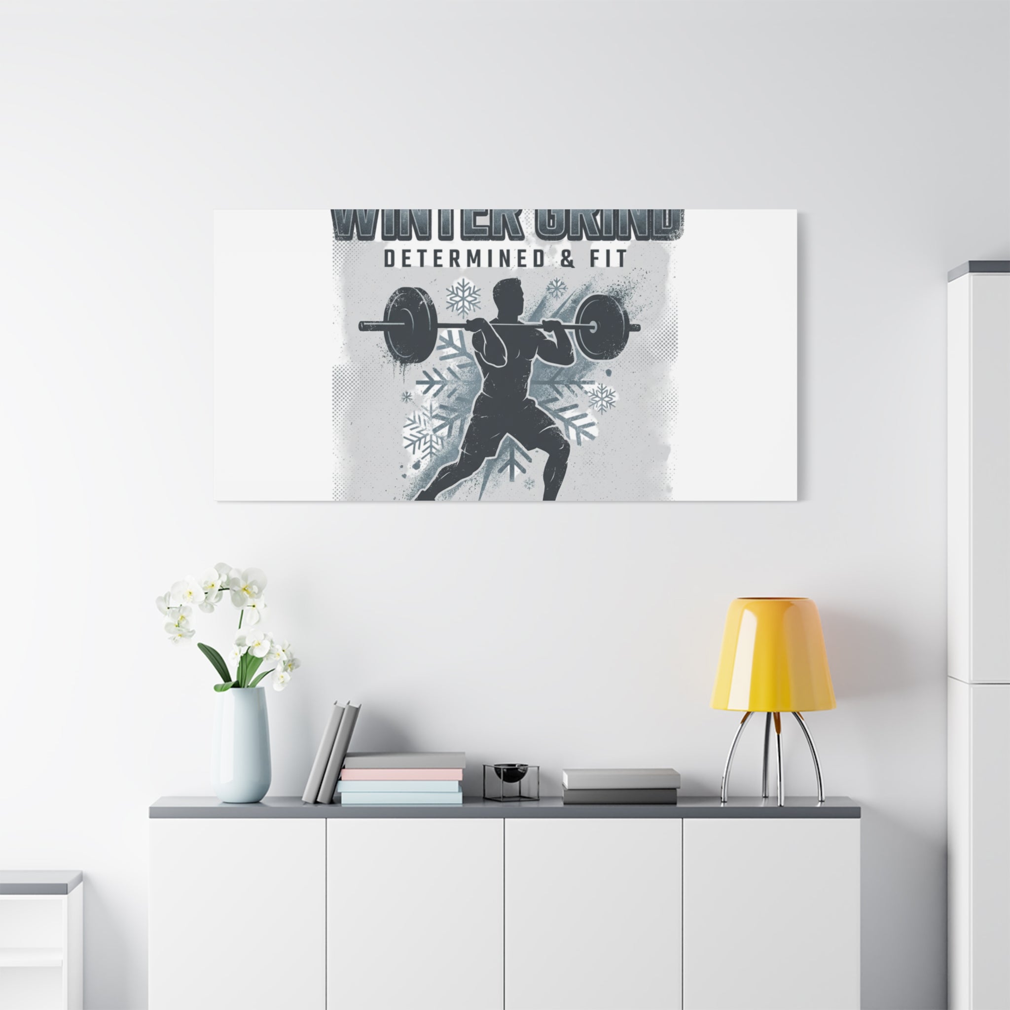 Winter Grind Barbell Canvas | Motivational Gym Art, Winter Workout Decor