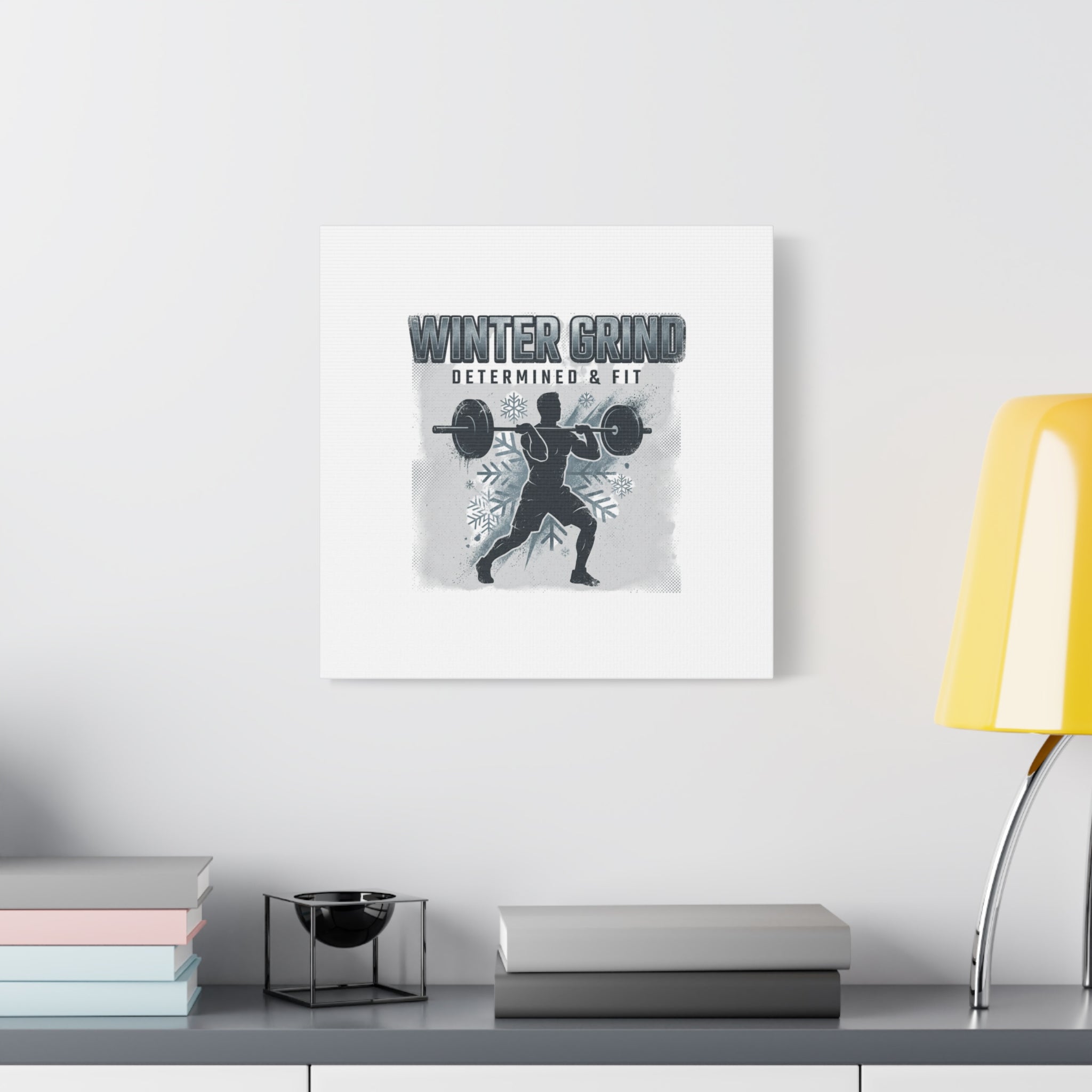Winter Grind Barbell Canvas | Motivational Gym Art, Winter Workout Decor