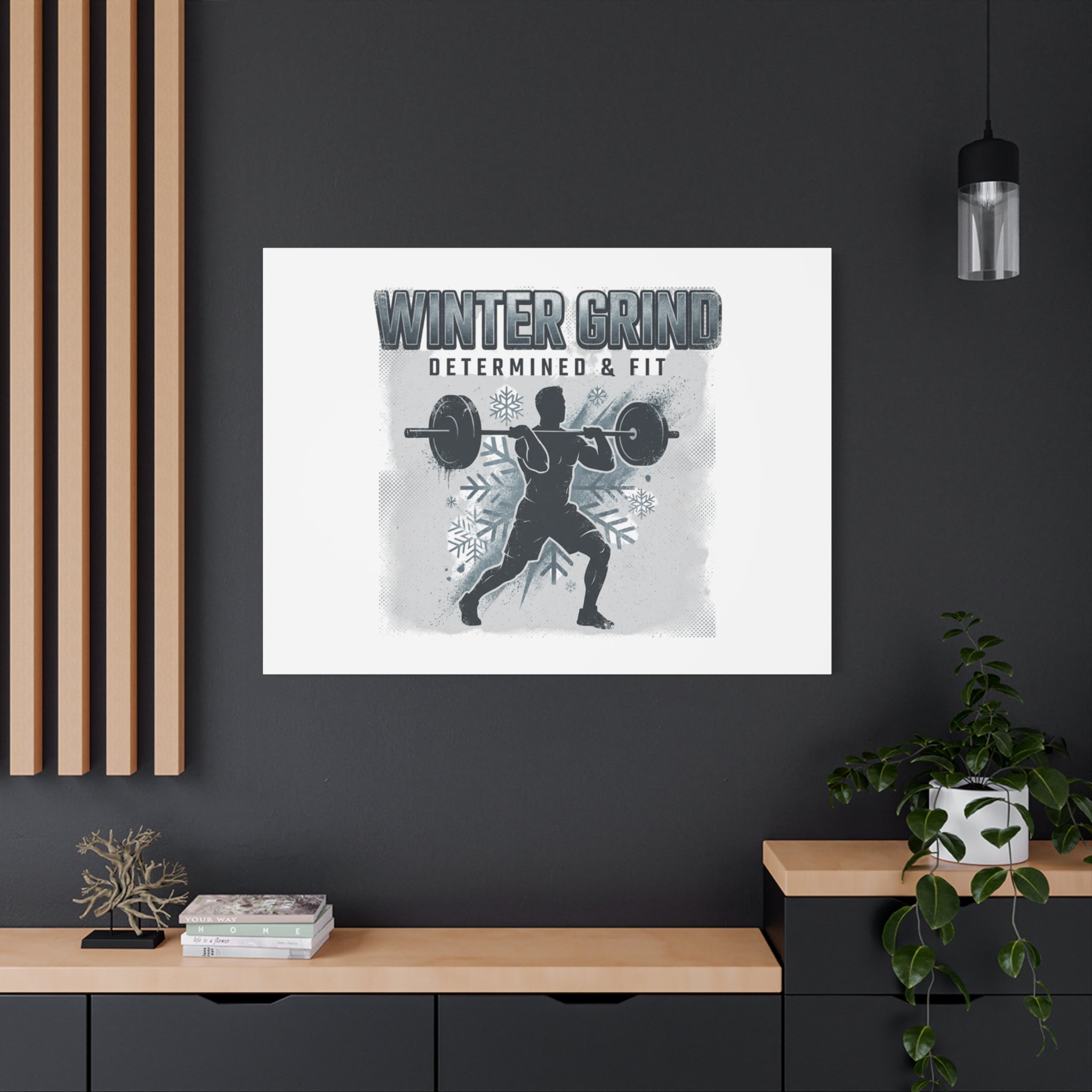 Winter Grind Barbell Canvas | Motivational Gym Art, Winter Workout Decor