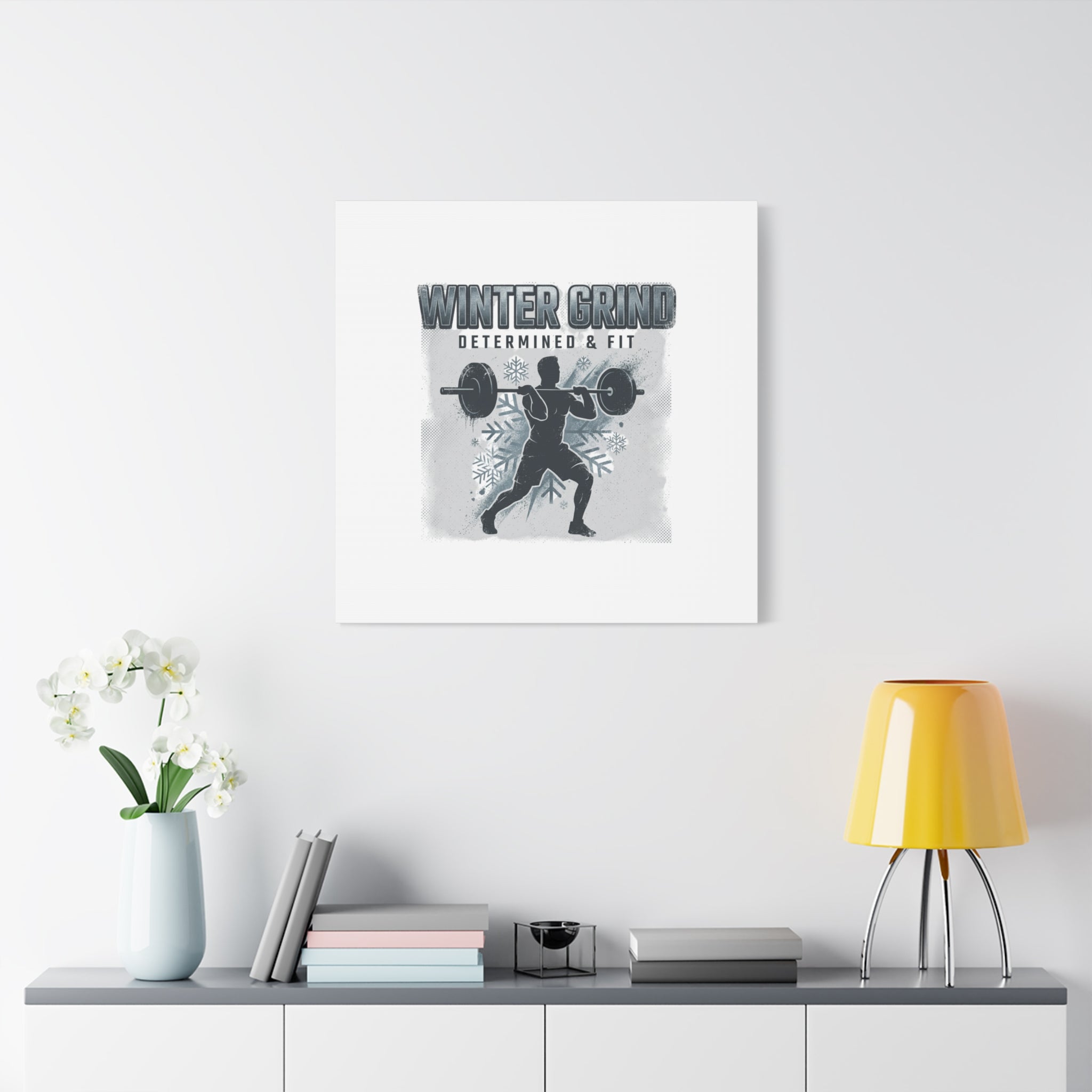 Winter Grind Barbell Canvas | Motivational Gym Art, Winter Workout Decor