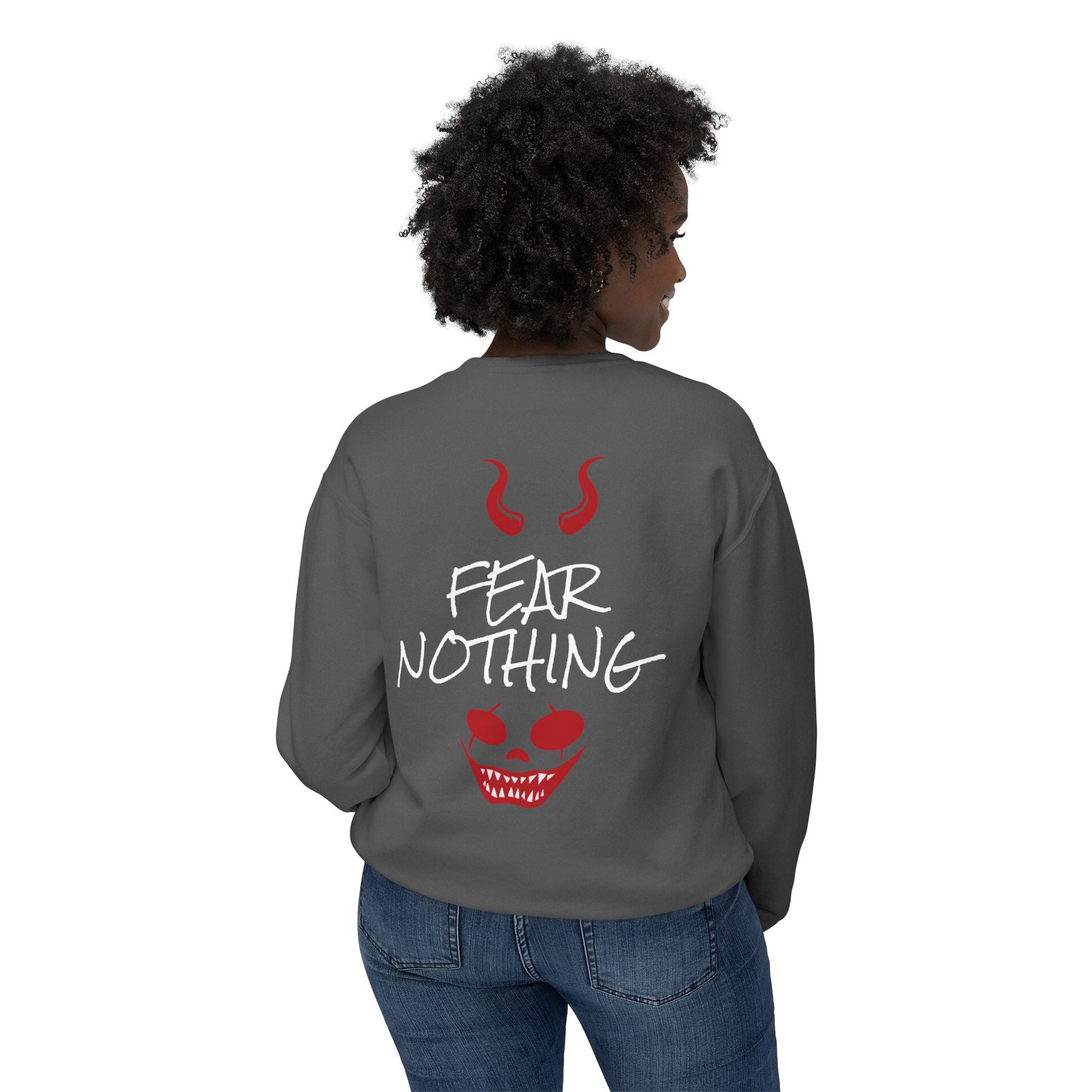 Crewneck Sweatshirt — 'Fear Nothing' Devil Face Graphic
