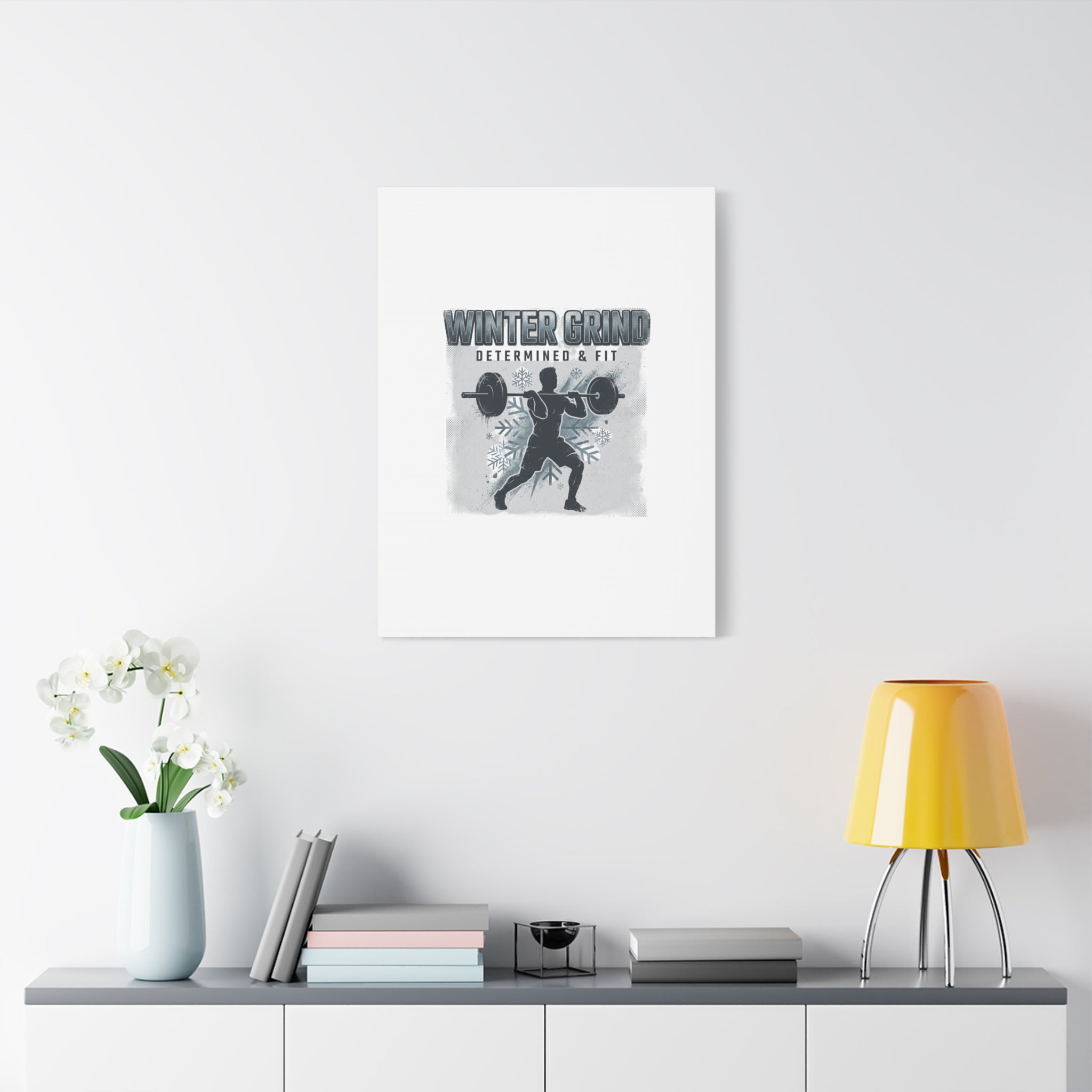 Winter Grind Barbell Canvas | Motivational Gym Art, Winter Workout Decor