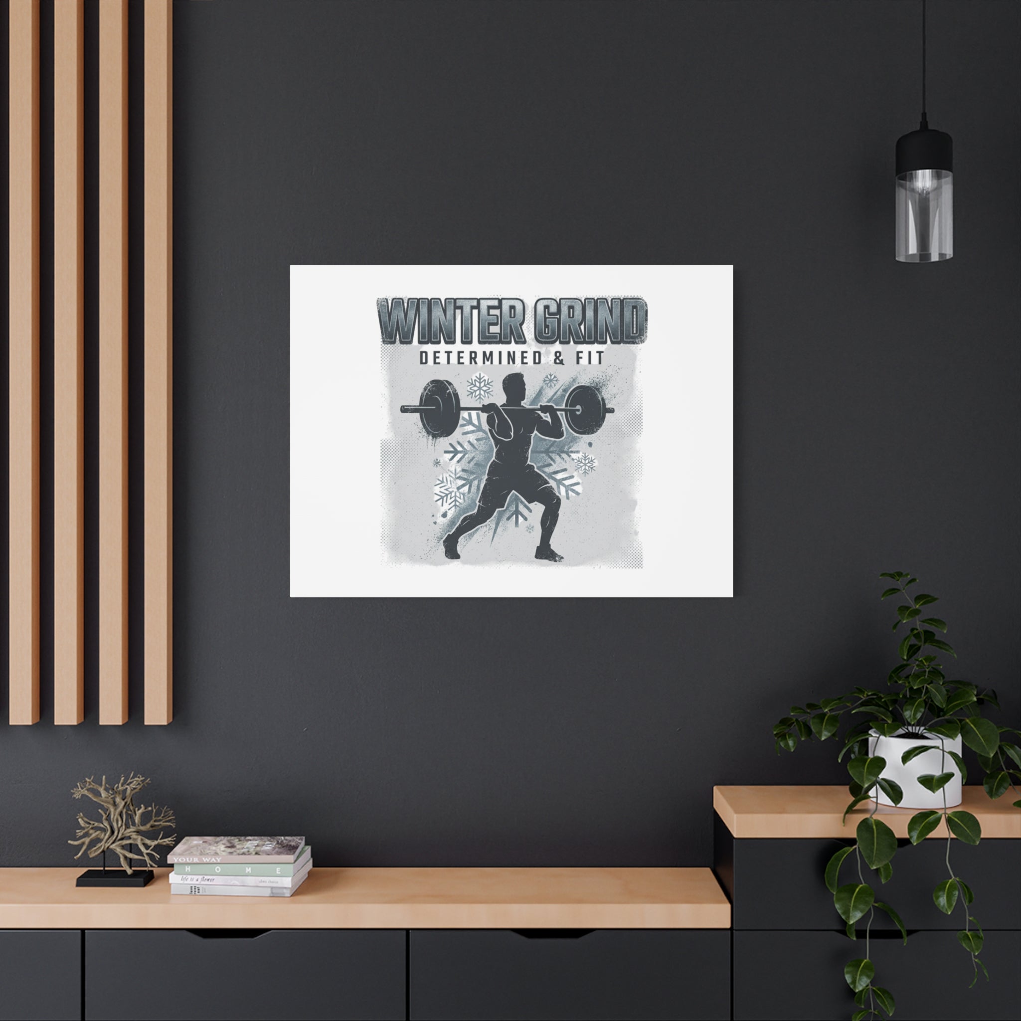 Winter Grind Barbell Canvas | Motivational Gym Art, Winter Workout Decor