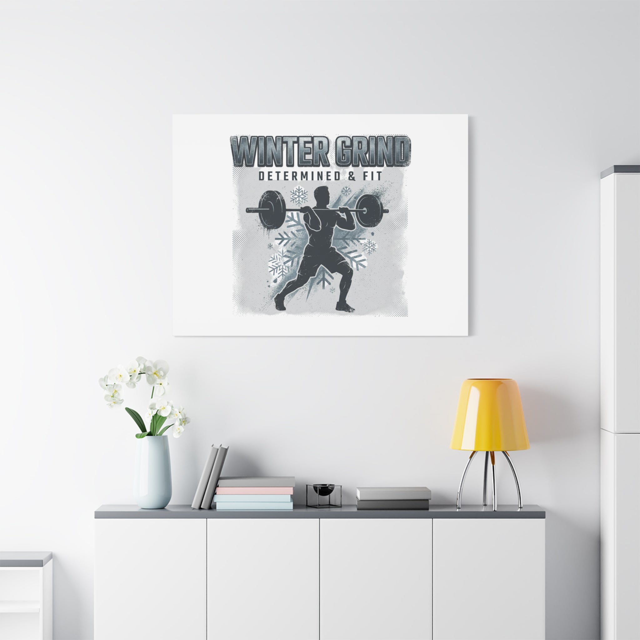 Winter Grind Barbell Canvas | Motivational Gym Art, Winter Workout Decor