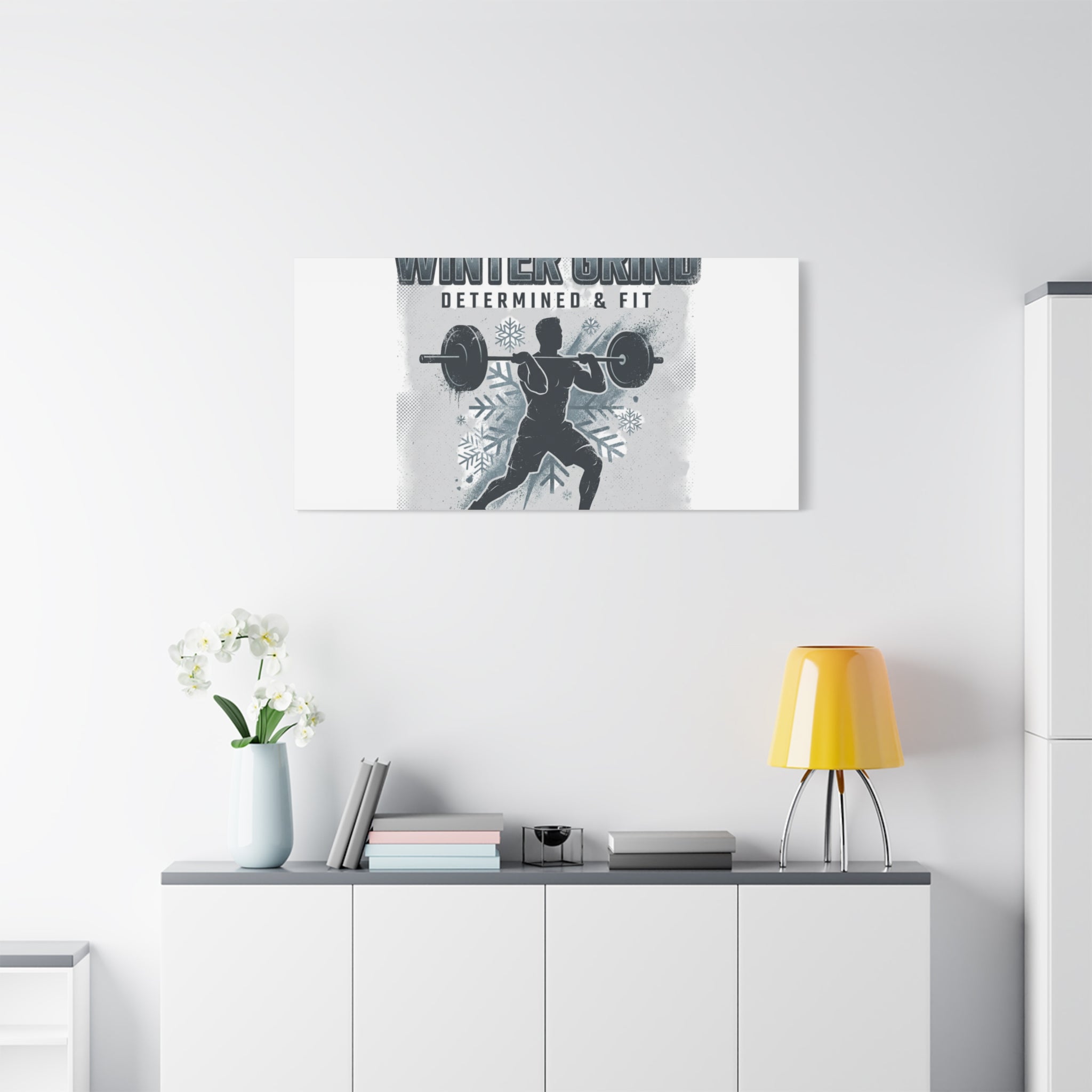 Winter Grind Barbell Canvas | Motivational Gym Art, Winter Workout Decor