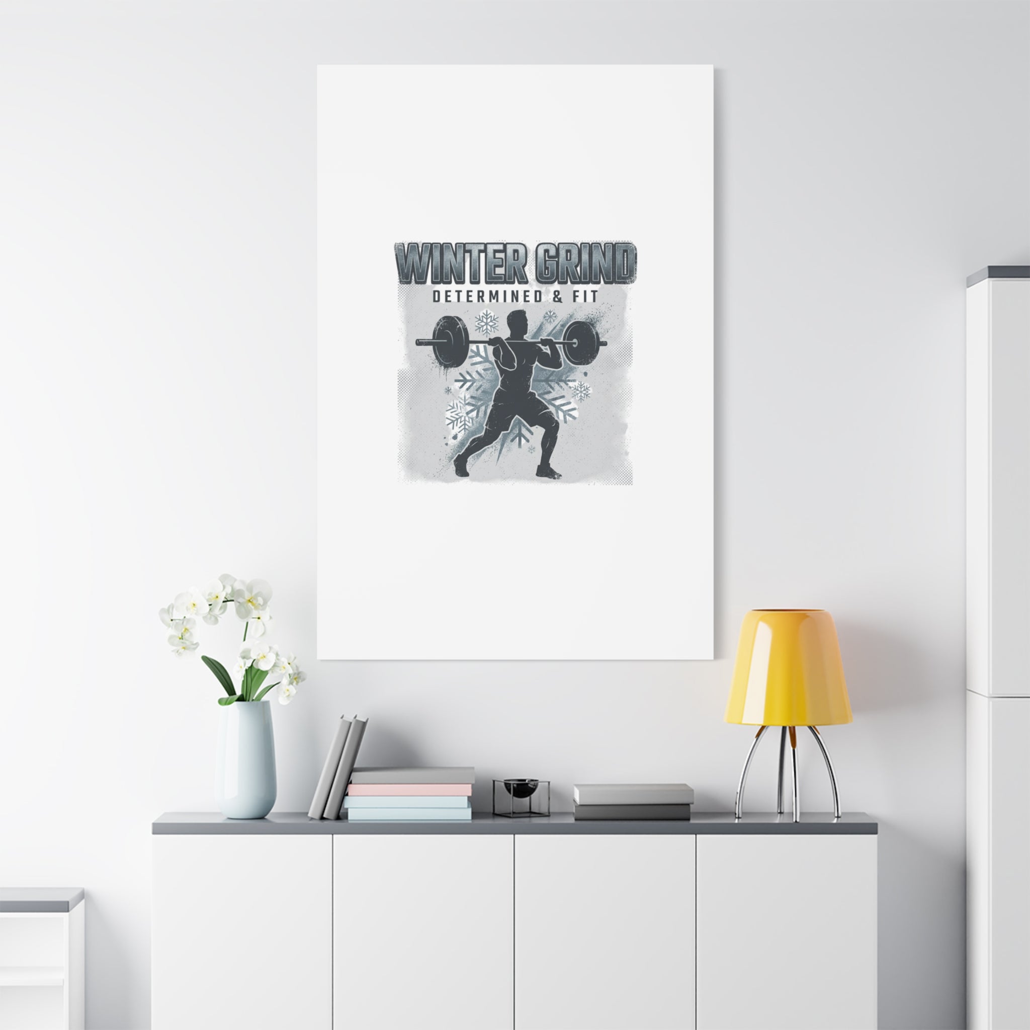 Winter Grind Barbell Canvas | Motivational Gym Art, Winter Workout Decor