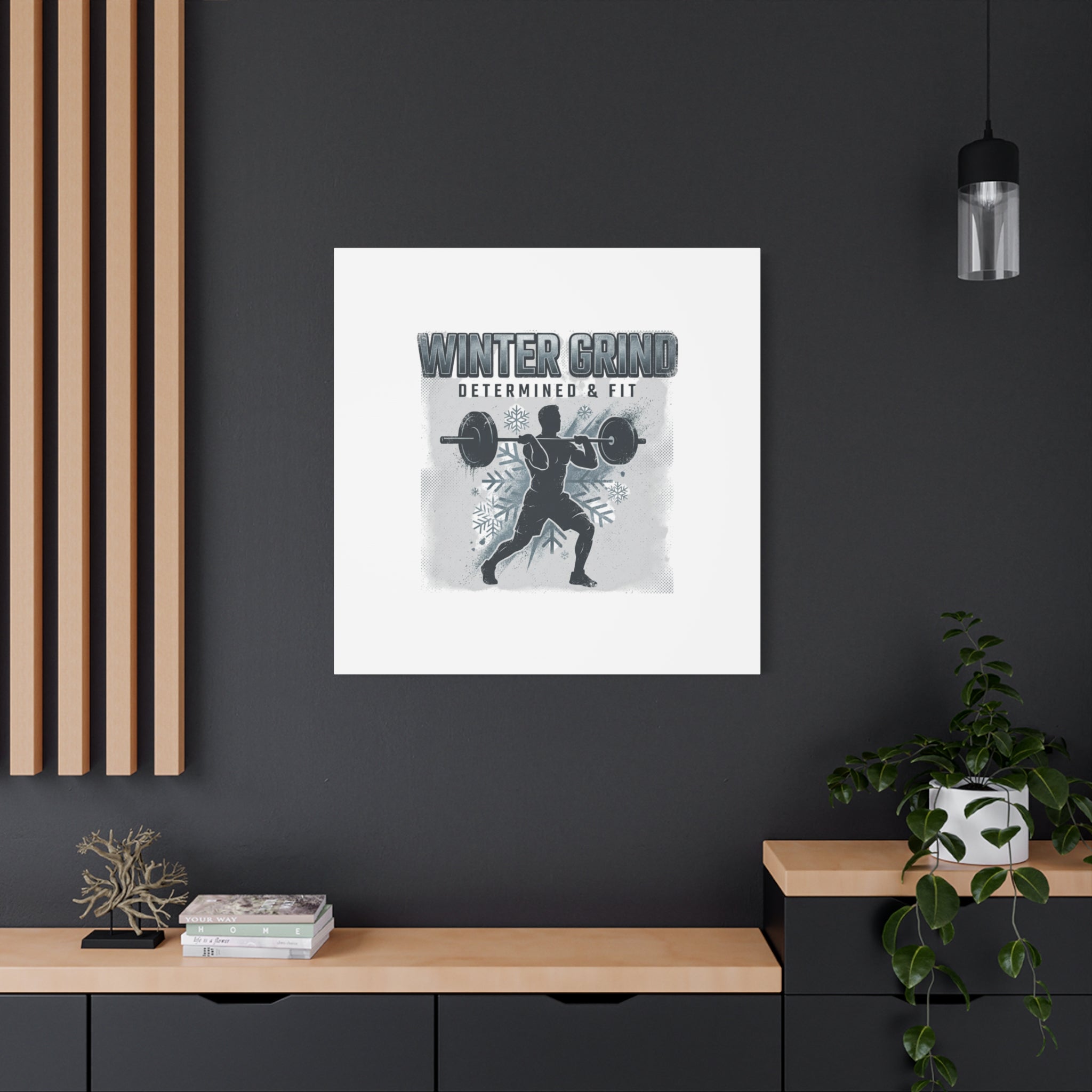 Winter Grind Barbell Canvas | Motivational Gym Art, Winter Workout Decor