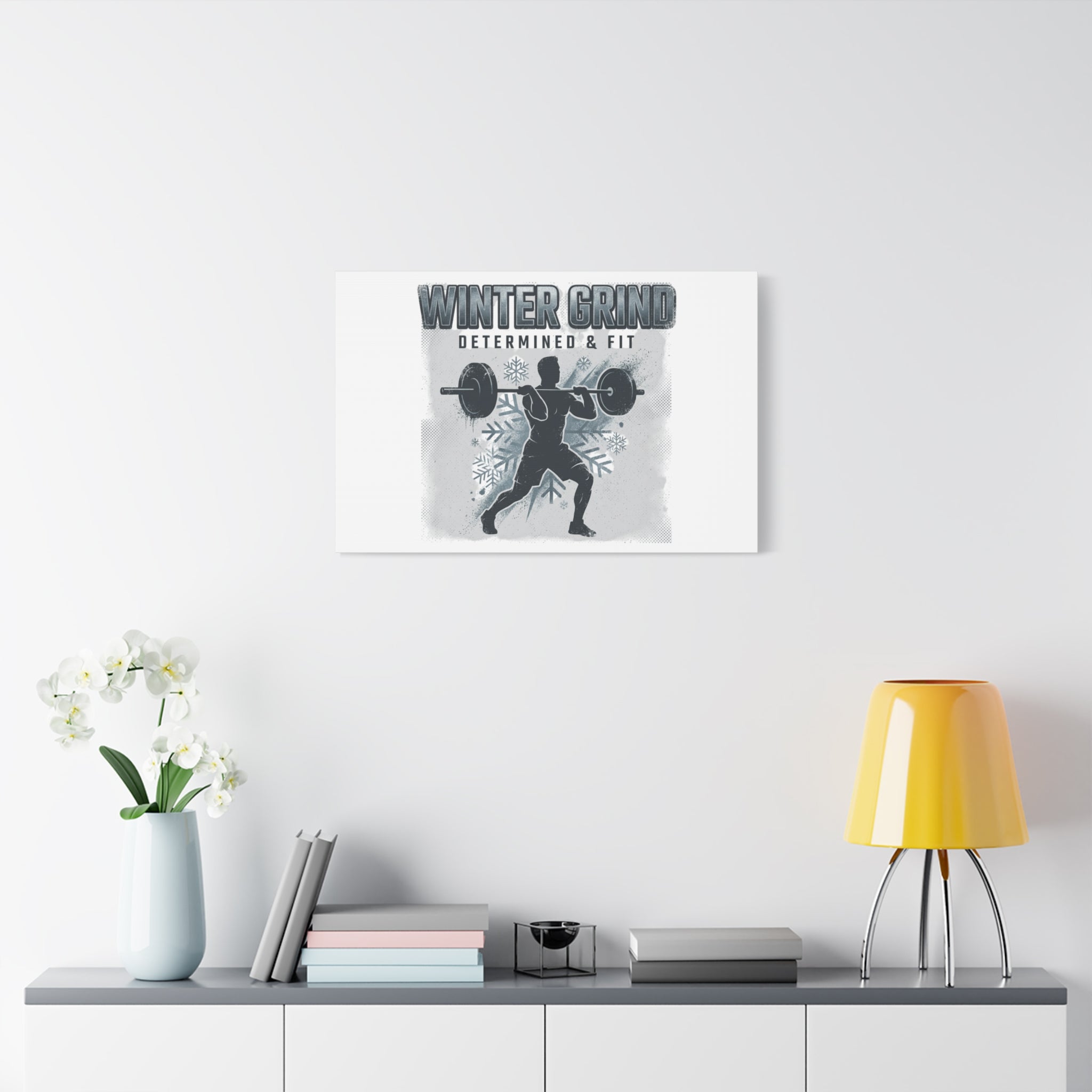 Winter Grind Barbell Canvas | Motivational Gym Art, Winter Workout Decor