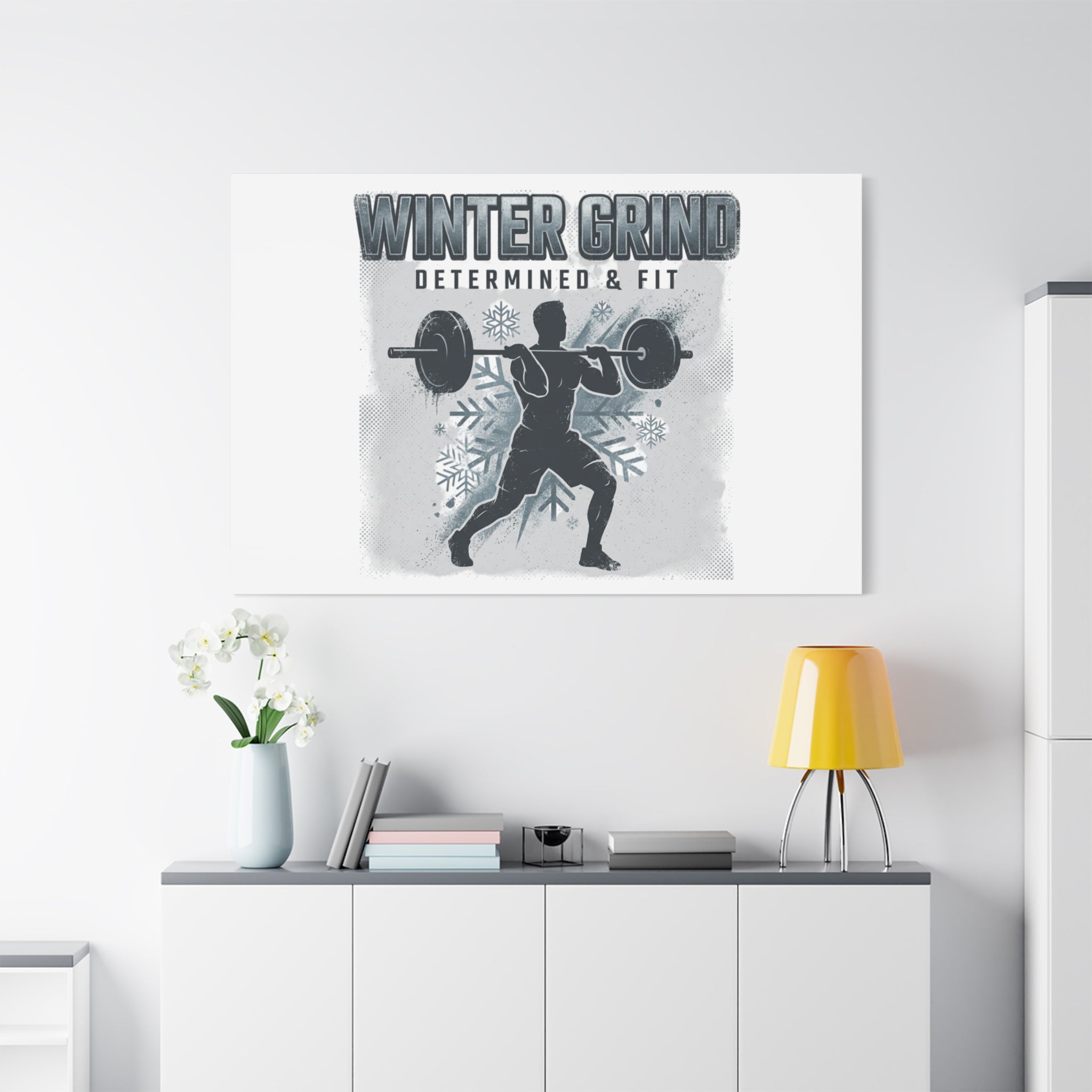 Winter Grind Barbell Canvas | Motivational Gym Art, Winter Workout Decor