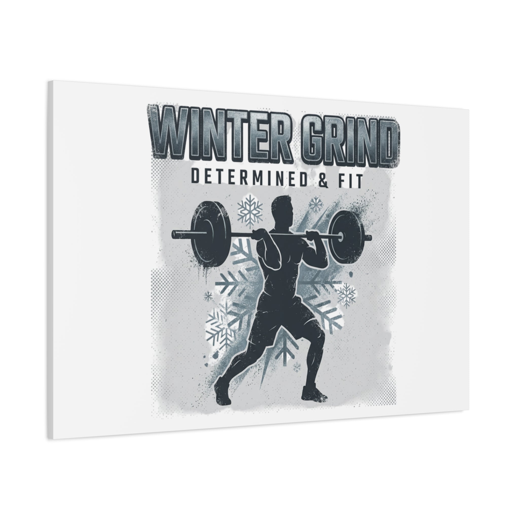 Winter Grind Barbell Canvas | Motivational Gym Art, Winter Workout Decor