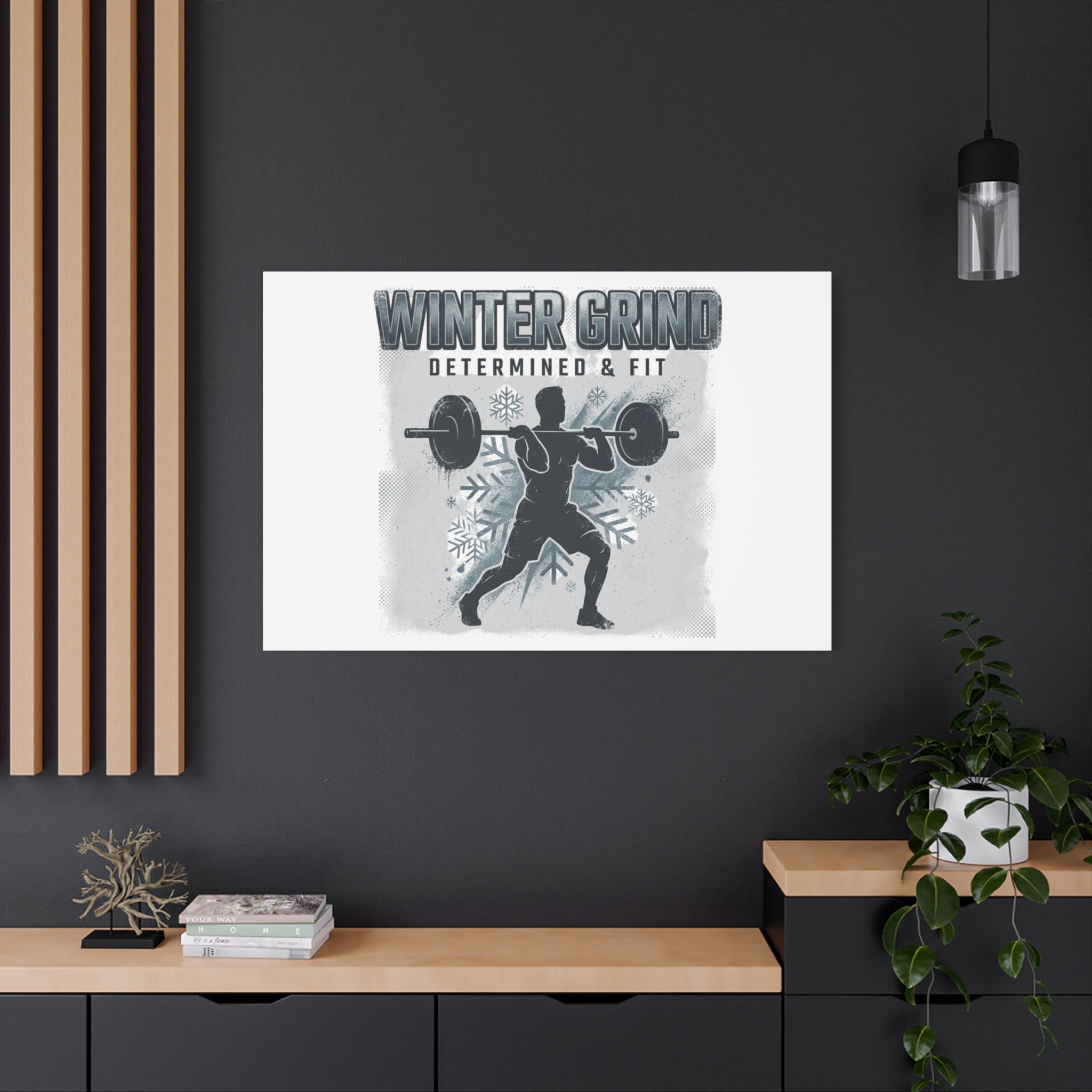 Winter Grind Barbell Canvas | Motivational Gym Art, Winter Workout Decor