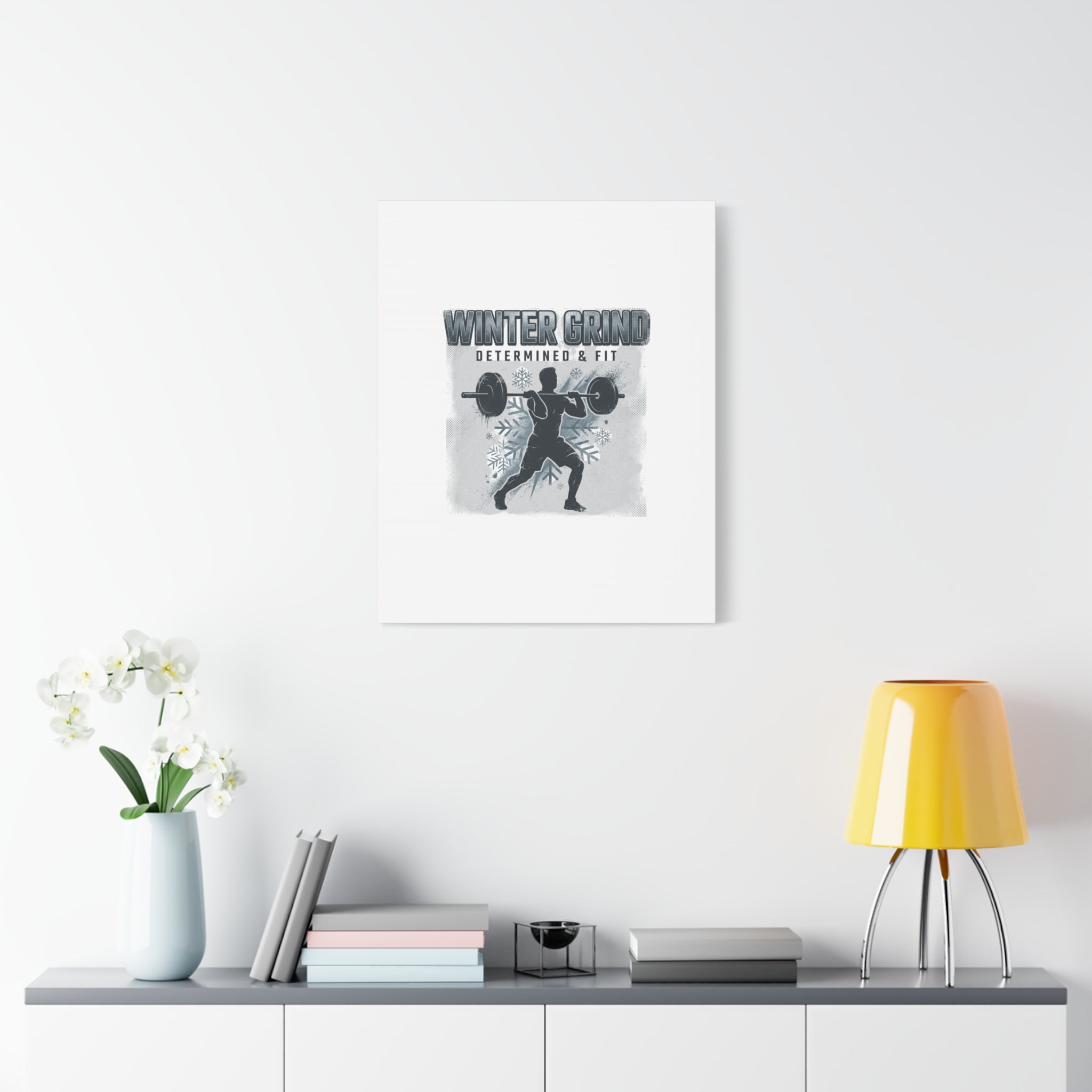 Winter Grind Barbell Canvas | Motivational Gym Art, Winter Workout Decor