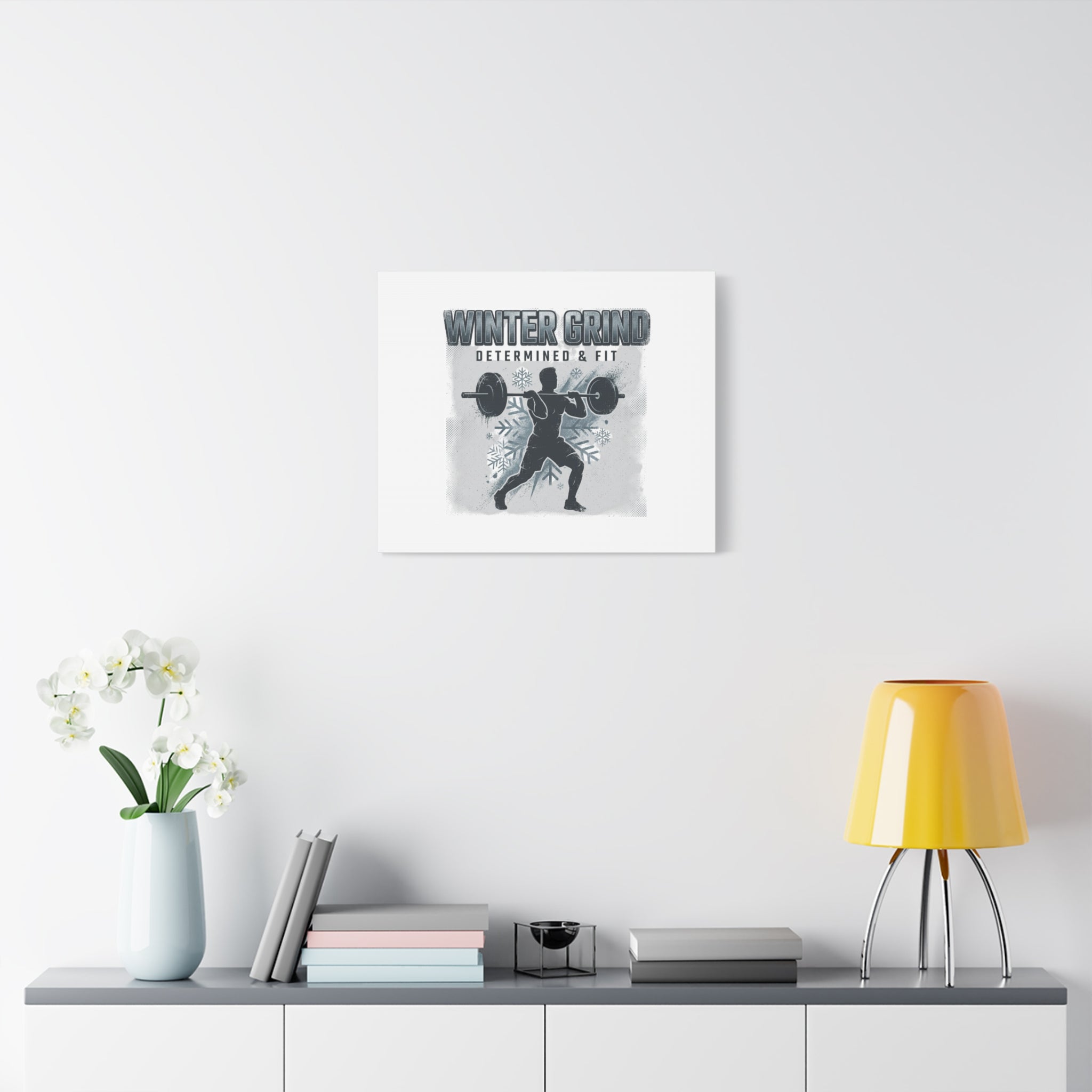 Winter Grind Barbell Canvas | Motivational Gym Art, Winter Workout Decor