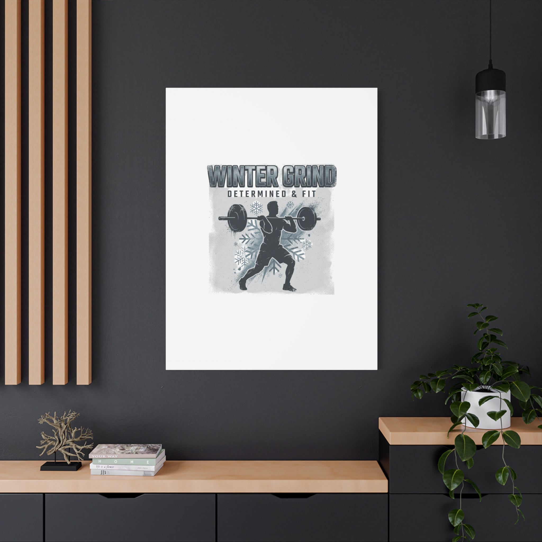 Winter Grind Barbell Canvas | Motivational Gym Art, Winter Workout Decor