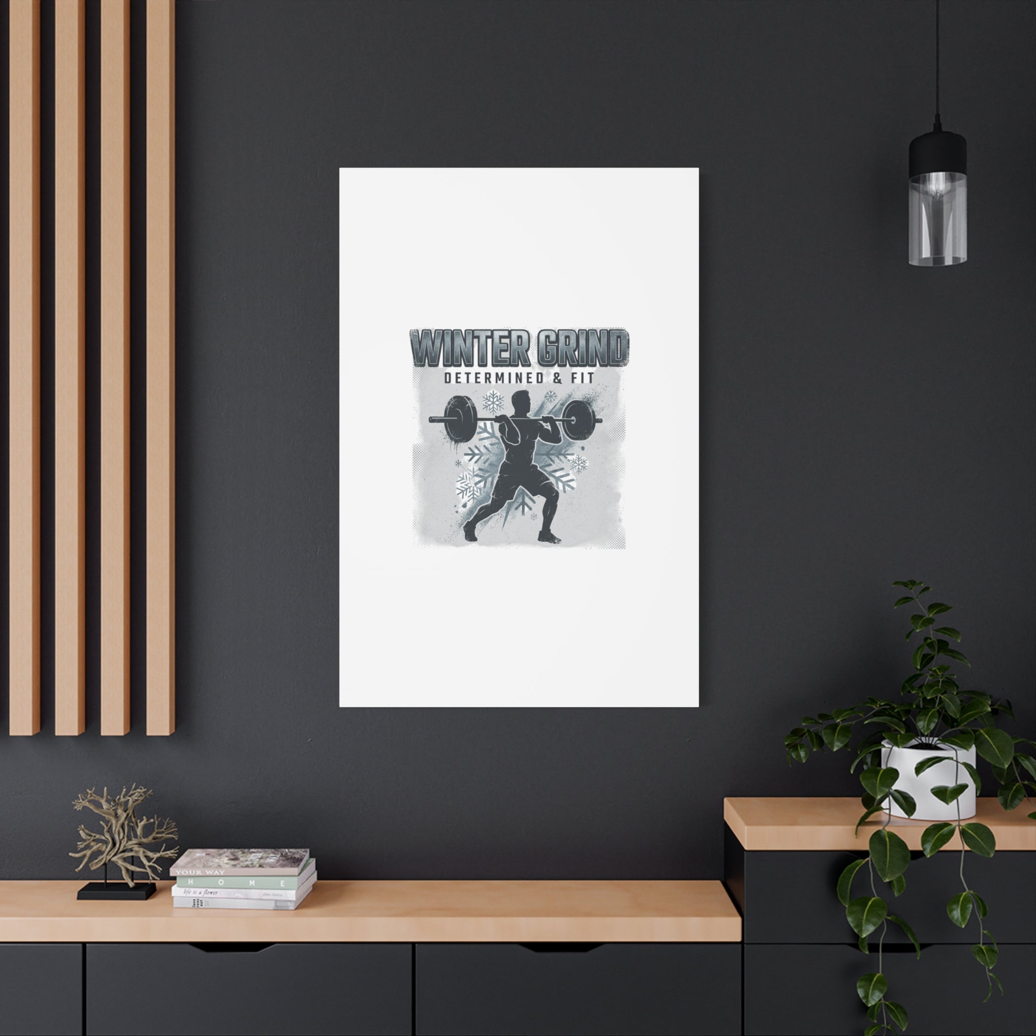 Winter Grind Barbell Canvas | Motivational Gym Art, Winter Workout Decor