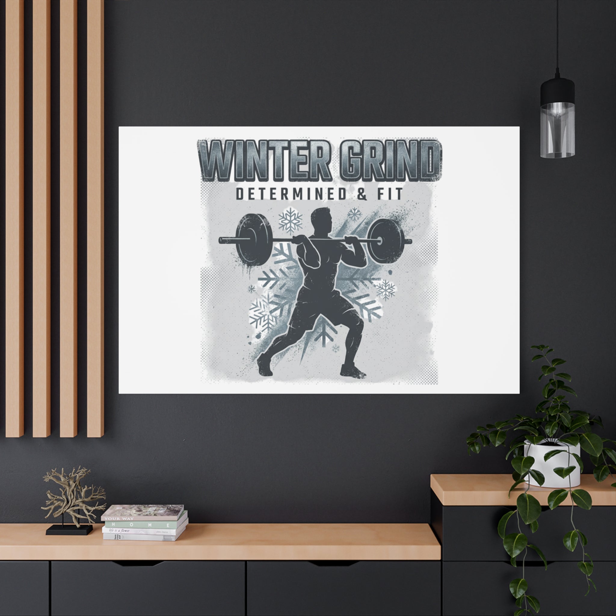 Winter Grind Barbell Canvas | Motivational Gym Art, Winter Workout Decor