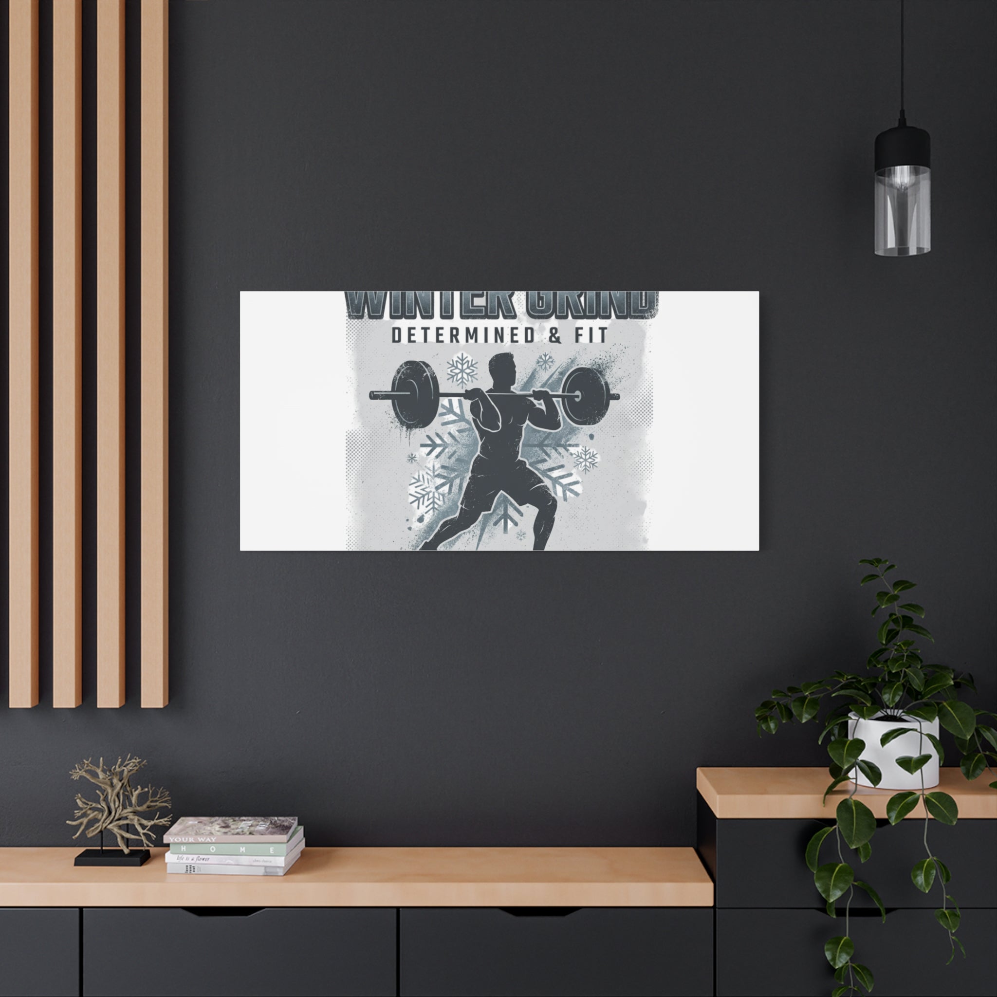 Winter Grind Barbell Canvas | Motivational Gym Art, Winter Workout Decor