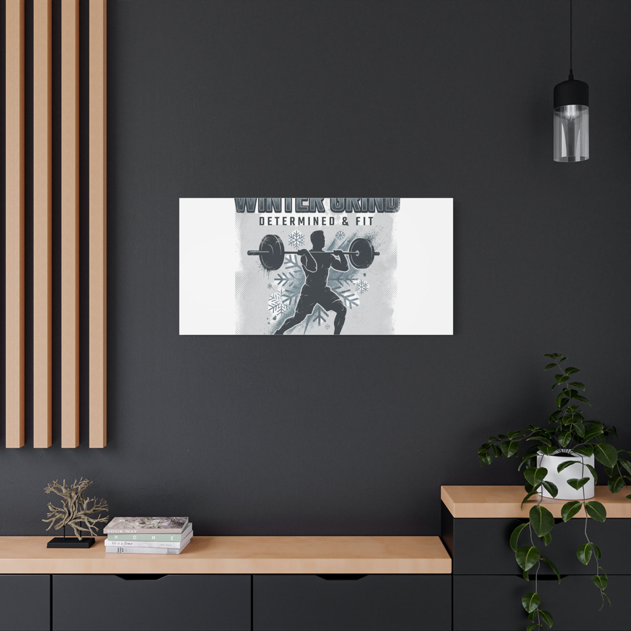 Winter Grind Barbell Canvas | Motivational Gym Art, Winter Workout Decor