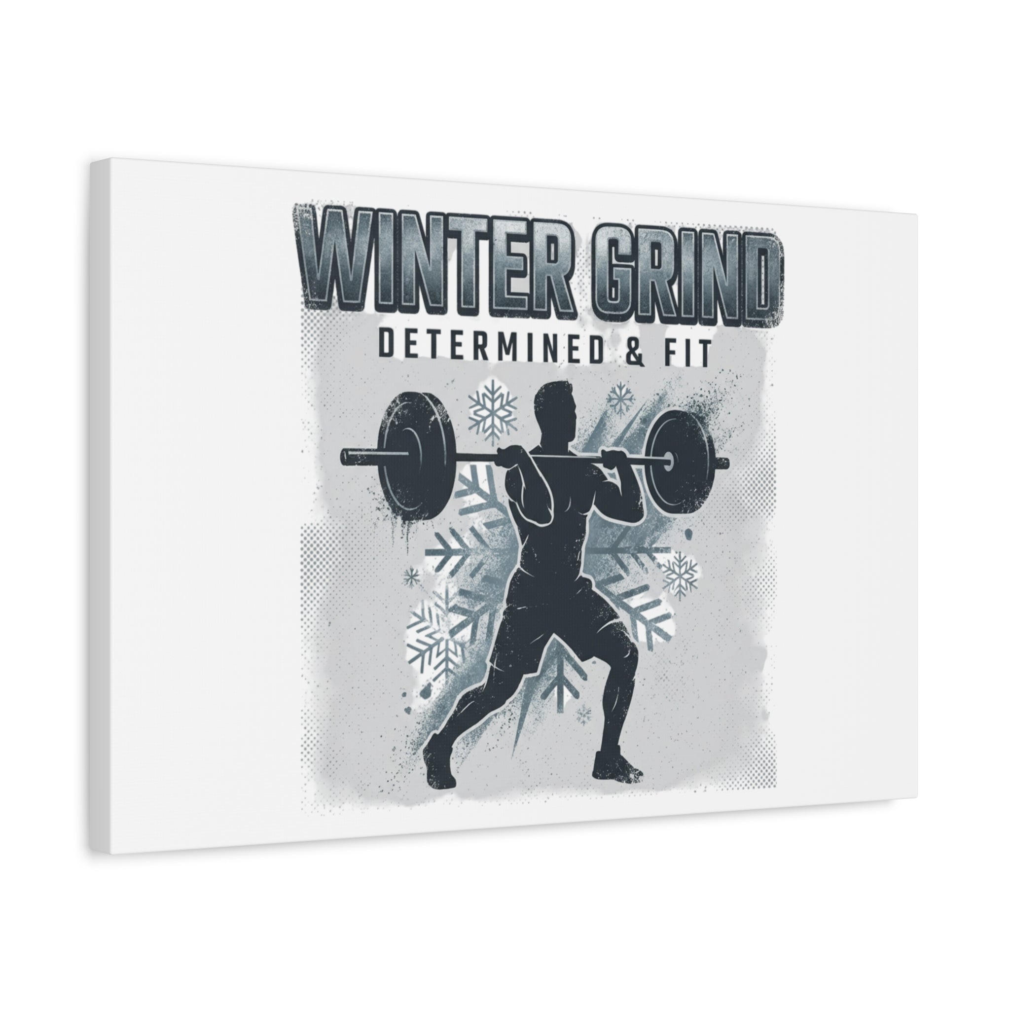 Winter Grind Barbell Canvas | Motivational Gym Art, Winter Workout Decor