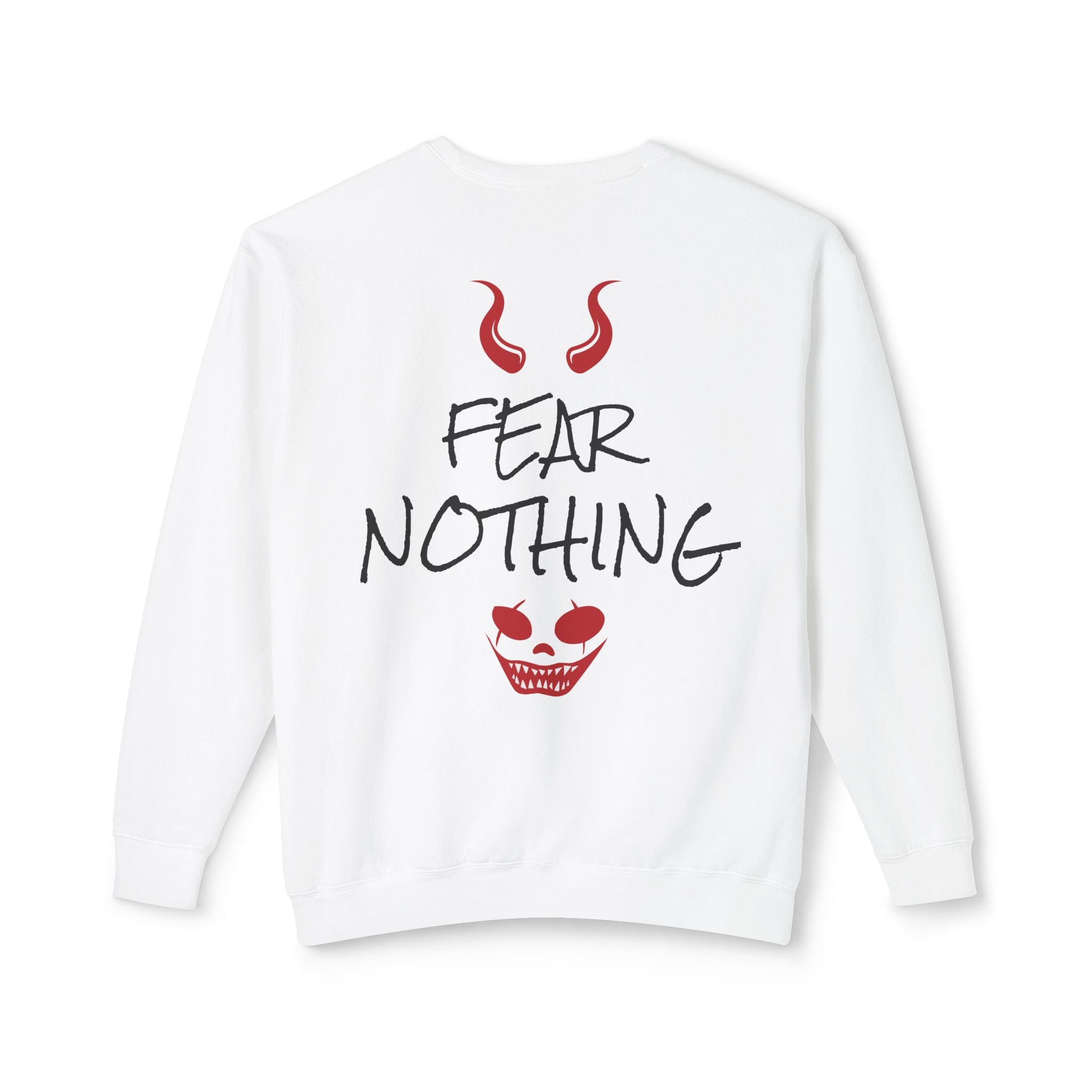 Fear Nothing Crewneck Sweatshirt — Scary Skull & Horns Graphic