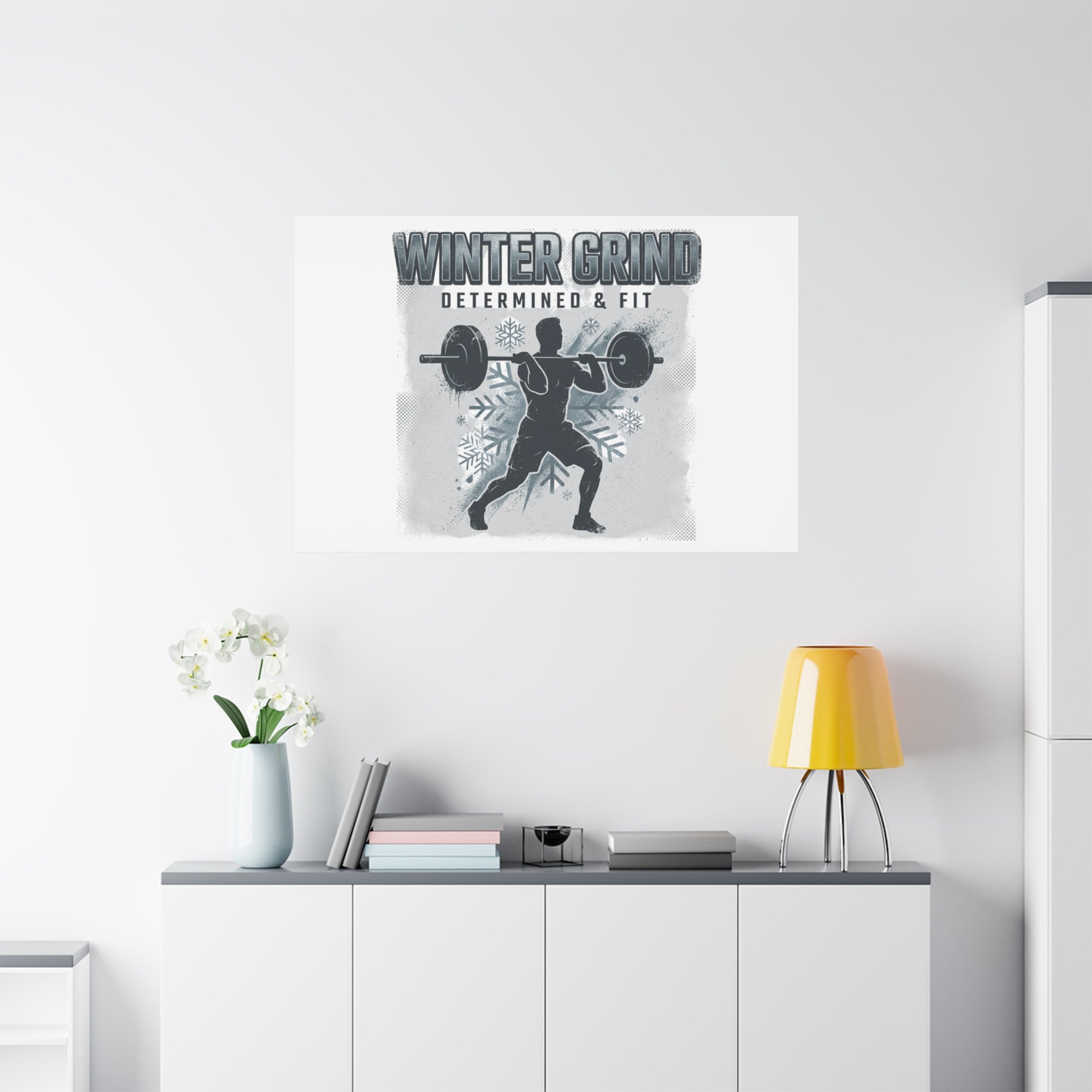Winter Grind Barbell Canvas | Motivational Gym Art, Winter Workout Decor