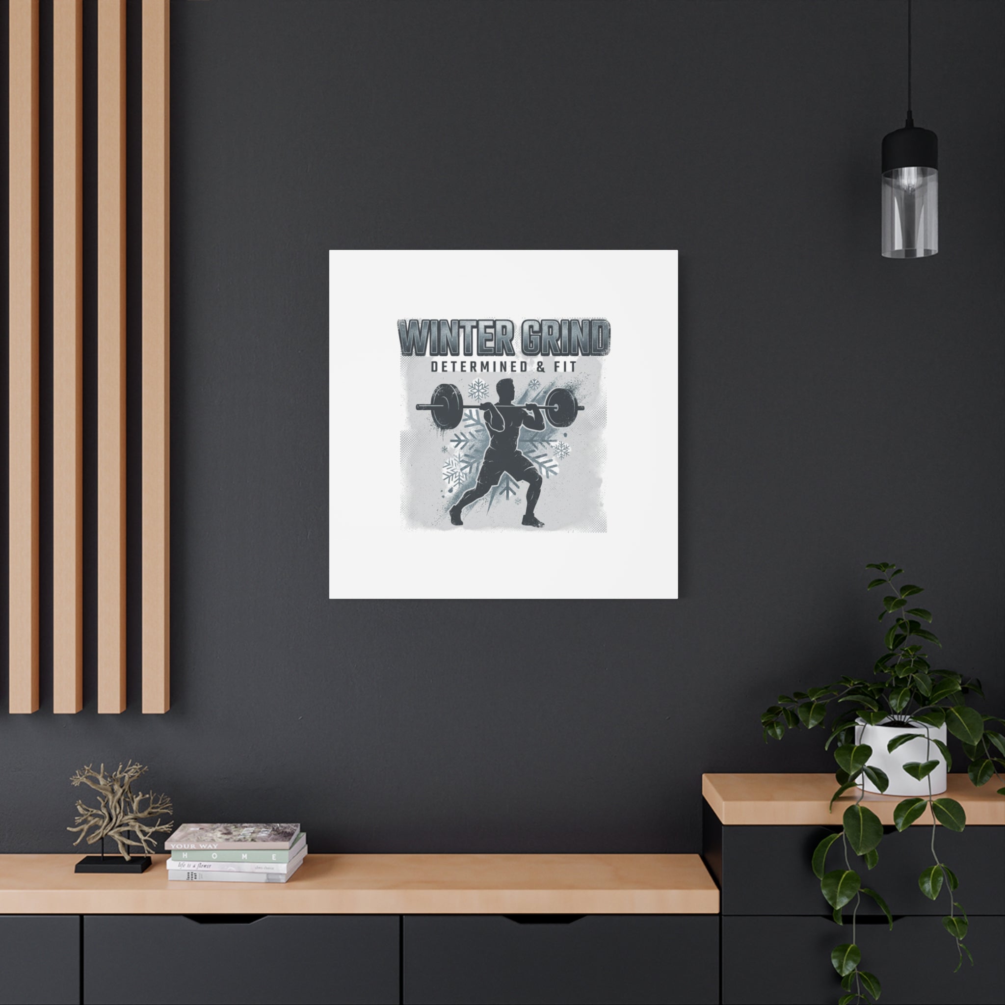 Winter Grind Barbell Canvas | Motivational Gym Art, Winter Workout Decor
