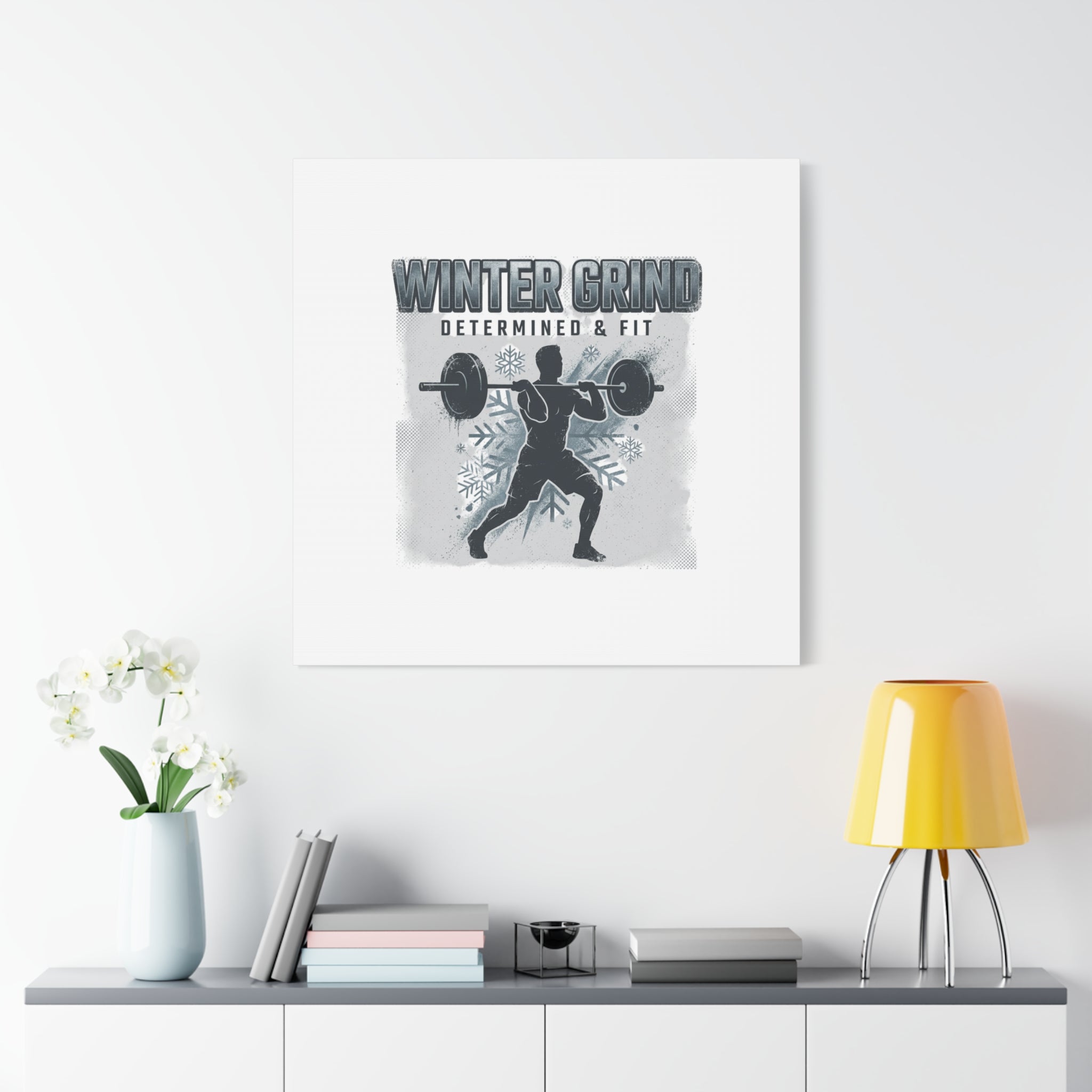 Winter Grind Barbell Canvas | Motivational Gym Art, Winter Workout Decor