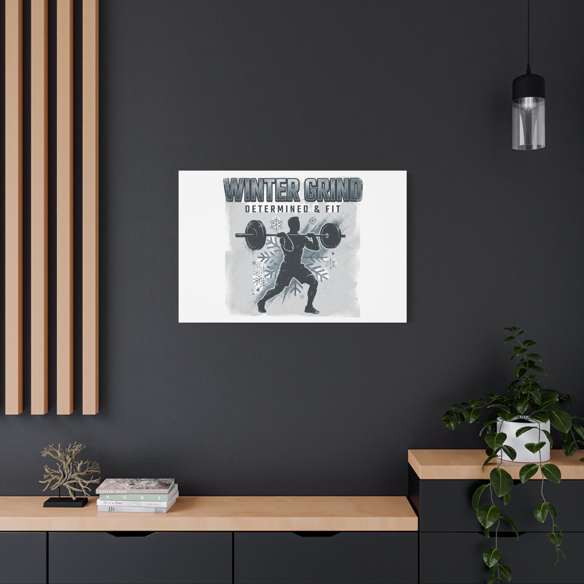 Winter Grind Barbell Canvas | Motivational Gym Art, Winter Workout Decor